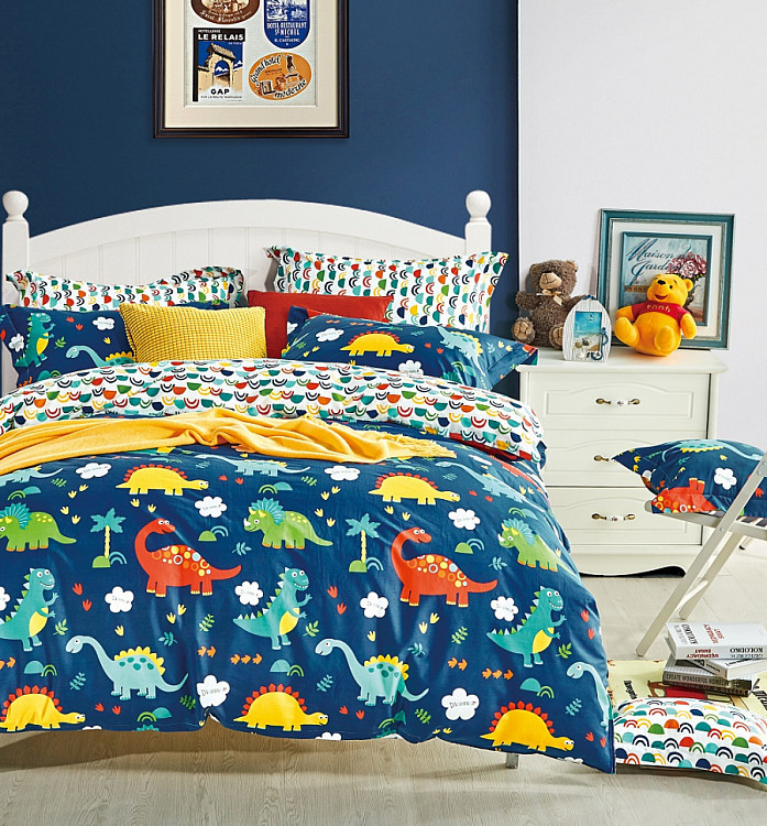 Постельное белье из сатина TANGO динозавры 70х70 (2шт) 1,5-спальное