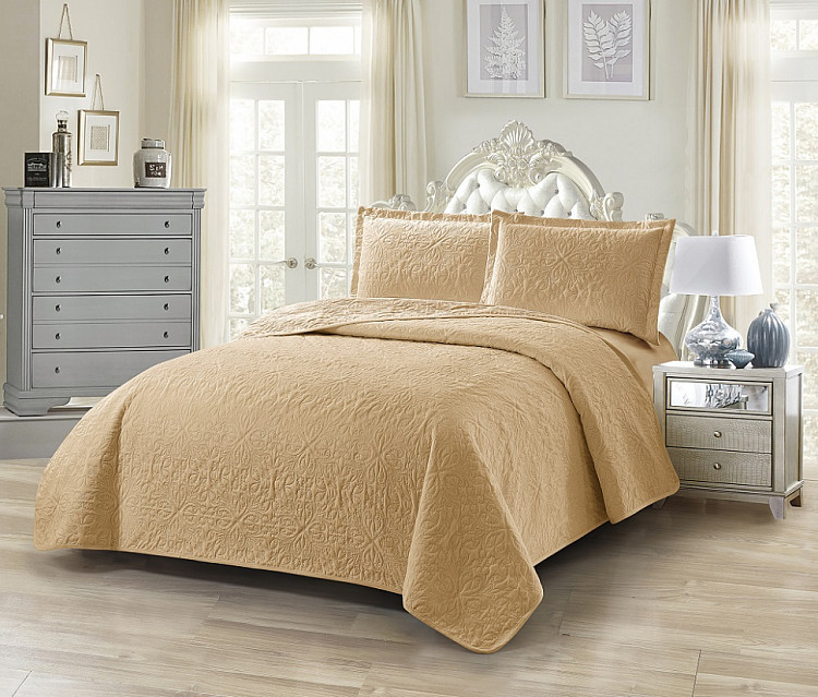 Покрывало с наволочками тонкое велюровое TANGO CASABLANCA бежевое 230х250