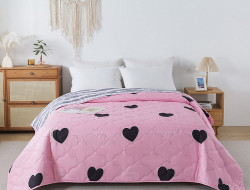 Покрывало стеганое из полисатина TANGO SIESTA Сердечки на розовом 220х240