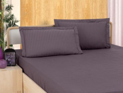 Простыня на резинке из страйп-сатина KARVEN P936 темно-лиловая 160х200х33 с наволочками 50х70 (2шт)
