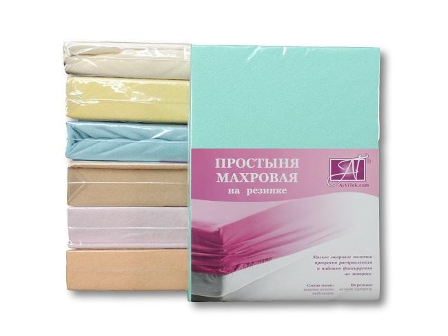 Простыня на резинке хлопковая махровая АЛЬВИТЕК ментол 200х200