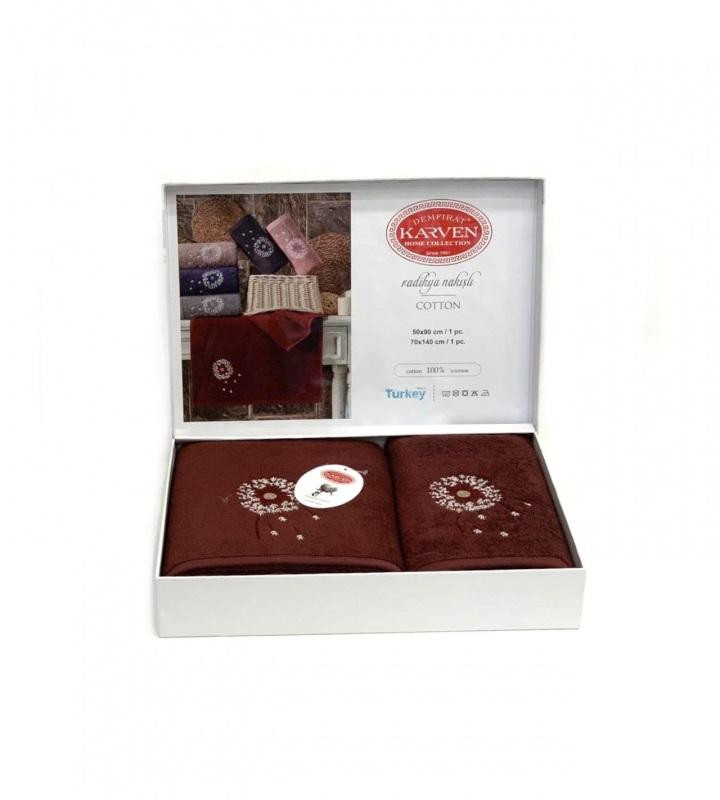 Набор полотенец махровых хлопковых в коробке KARVEN HS1674 RADIKYA V6 бордовый 50х90 (1шт), 70х140 (1шт)