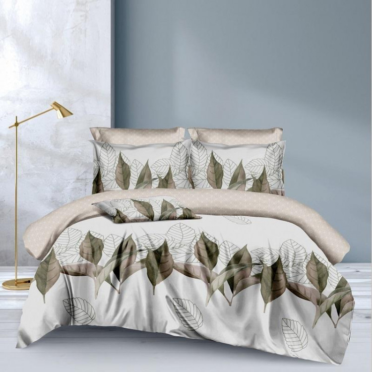 Постельное белье из микросатина TANGO зеленые листочки 50х70 (2шт) 2-спальное