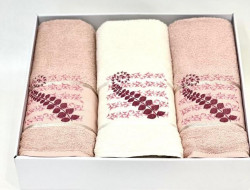 Набор полотенец махровых хлопковых KARVEN HS1623 KIVRIMLI YAPRAK V4 светлая пудра 50х90 (2шт), 70х140 (1шт)