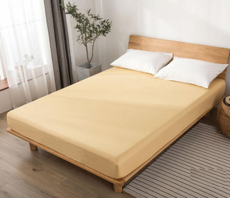 Простыня на резинке из сатина SAILID Q6-90 бежевый 90х200х25