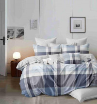 Постельное белье из сатина АЛЬВИТЕК клетка бежево-голубое евро