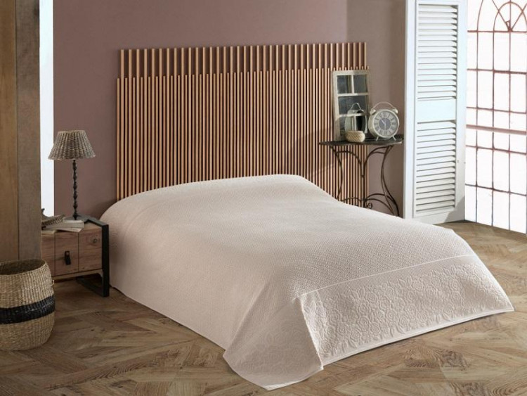 Плед из хлопка махровый KARVEN P958 ROSE V2 светло-бежевый 160х220