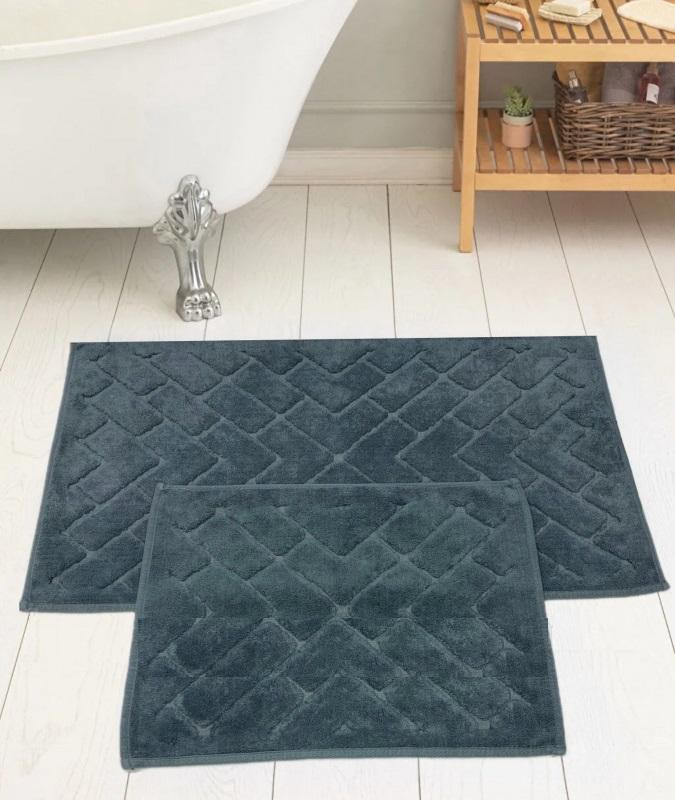 Набор ковриков для ванной хлопковый KARVEN KV422 PARKE темно-серый 50х60 (1шт), 60х100 (1шт)