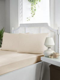 Простыня на резинке из ранфорса KARVEN P902 v2 кремовая 100х200х33 с наволочкой 50х70