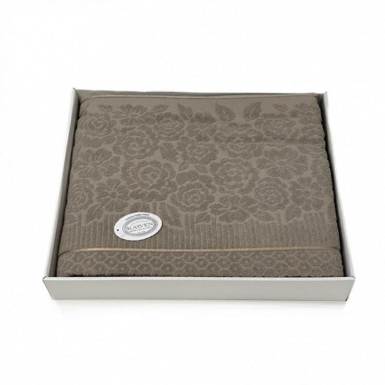 Плед из хлопка махровый KARVEN P959 ROSE V4 темно-бежевый 220х240