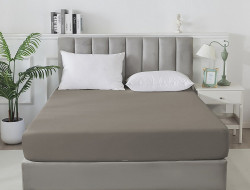 Простыня на резинке сатиновая TANGO Soho серо-бежевая 160х200х30