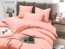 Постельное белье из страйп-сатина ПАНДОРА лососевое семейное