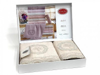 Набор полотенец махровых бамбуковых в коробке KARVEN HS1588 REINA бежевый 50х90 (1шт), 70х140 (1шт)