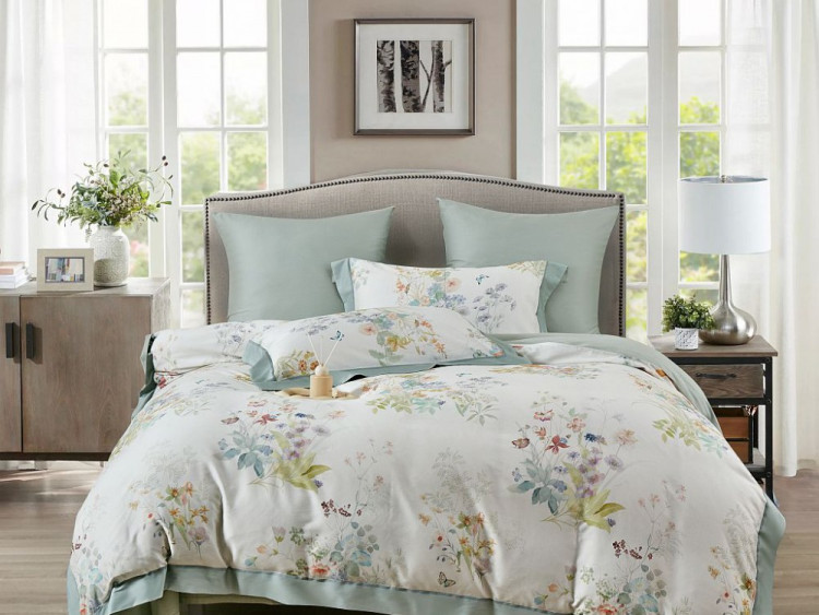 Постельное белье фланелевое из тенсела ASABELLA Бабочки в цветах 50х70 (2шт), 70х70 (2шт) евро