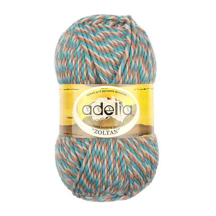 Пряжа ADELIA ZOLTAN №134 бежевая-бирюзовая-коричневая 100% шерсть, 5 шт х 100 гр, 115 м +/- 5 м