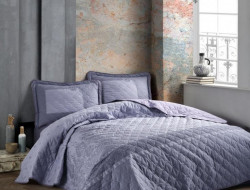 Покрывало из хлопка стеганое KARVEN Y923 RISA V1 ANTRASIT 180х240 с наволочкой 50х70