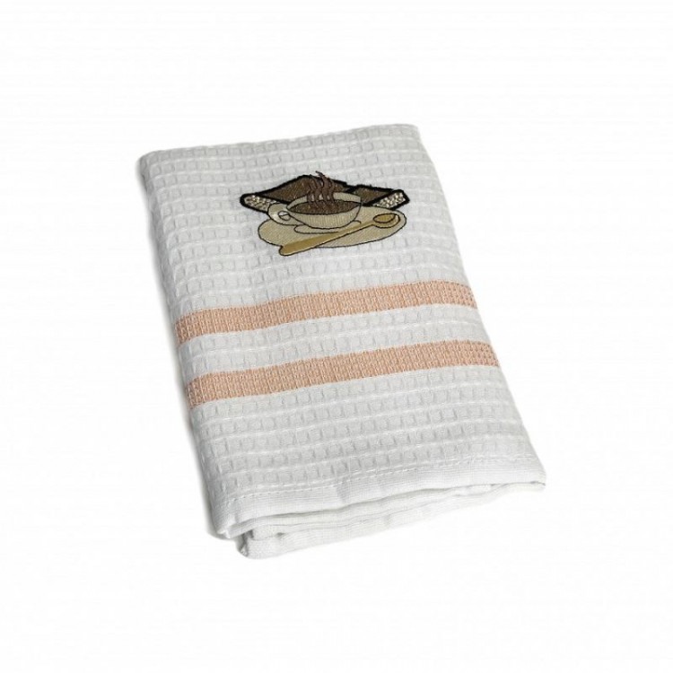 Набор кухонных полотенец вафельных хлопковых KARVEN HM779 КОФЕ-ЛОЖКА V6 оранжевый 50х75 (12шт)