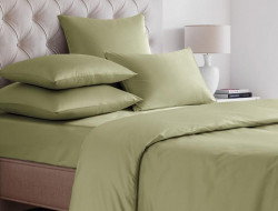 Простыня на резинке из сатина SAILID SL-11-90 хаки 90х200х25