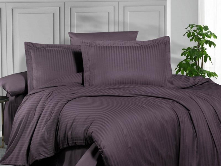 Постельное белье из страйп сатина KARVEN N162-SS-011 KMURDUM темно-лиловое 50х70 (1шт), 70х70 (1шт) 1,5-спальное