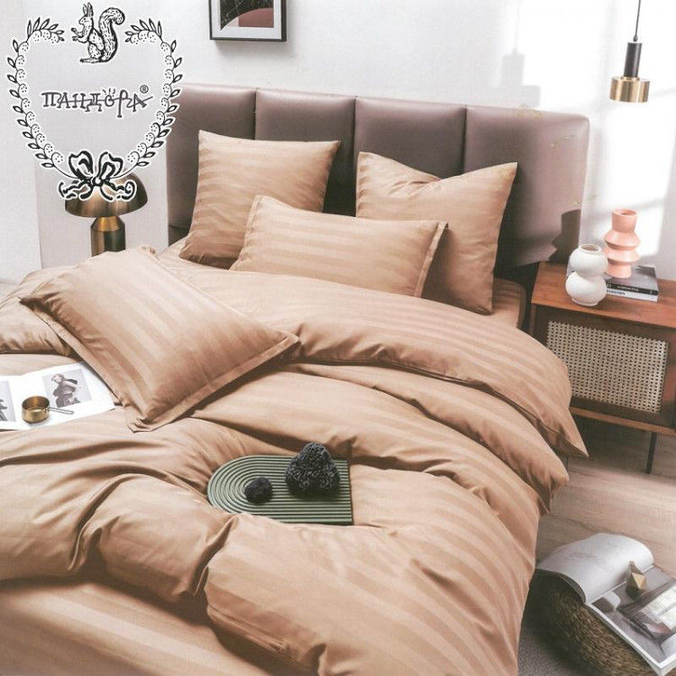 Постельное белье из страйп-сатина ПАНДОРА капучино евро