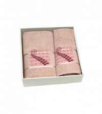 Набор полотенец махровых хлопковых KARVEN HS1622 KIVRIMLI YAPRAK V3 пудра 50х90 (1шт), 70х140 (1шт)