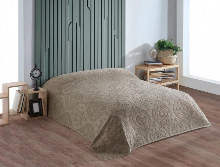 Плед из хлопка махровый KARVEN P963 CORNELY V4 темно-бежевый 220х240