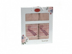 Набор полотенец махровых хлопковых KARVEN HS1622 KIVRIMLI YAPRAK V4 светлая пудра 50х90 (1шт), 70х140 (1шт)