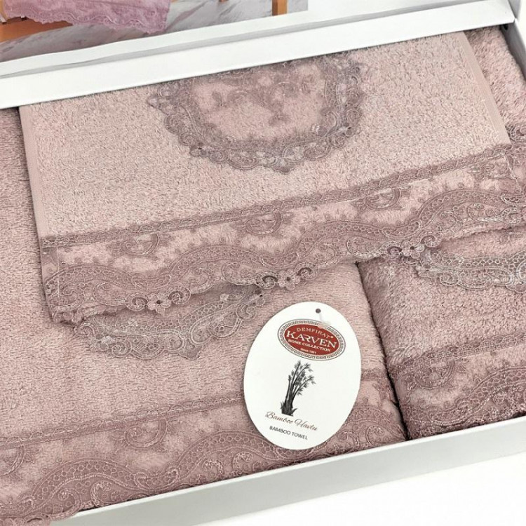 Набор полотенец махровых бамбуковых в коробке KARVEN HS1705 REINA V3 лиловый 30х50 (1шт), 50х90 (1шт), 70х140 (1шт)