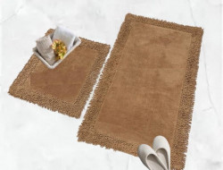 Набор ковриков для ванной хлопковый с бахромой KARVEN KV425 K.M.DUZ кофейный 50х60 (1шт), 60х100 (1шт)