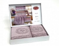 Набор полотенец махровых бамбуковых в коробке KARVEN HS1588 REINA лиловый 50х90 (1шт), 70х140 (1шт)