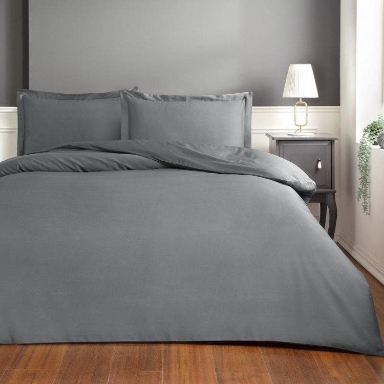 Постельное белье сатиновое TAC HAPPY DAY BASIC ANTRASIT евро