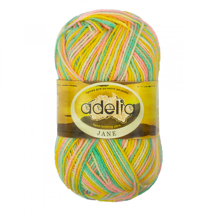 Пряжа ADELIA JANE №22 желтая-розовая-зеленая-светло-желтая 100% акрил, 10 шт х 50 гр, 227 м +/- 10 м
