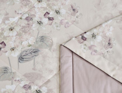Постельное белье с двумя летними одеялами из египетского хлопка Premium ASABELLA Цветы на бежевом 50х70 (2шт) семейное