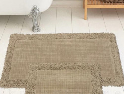 Набор ковриков для ванной хлопковый с бахромой KARVEN KV426 K.M.EKOSE бежевый 50х60 (1шт), 60х100 (1шт)