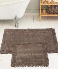Набор ковриков для ванной хлопковый с бахромой KARVEN KV426 K.M.EKOSE темно-бежевый 50х60 (1шт), 60х100 (1шт)