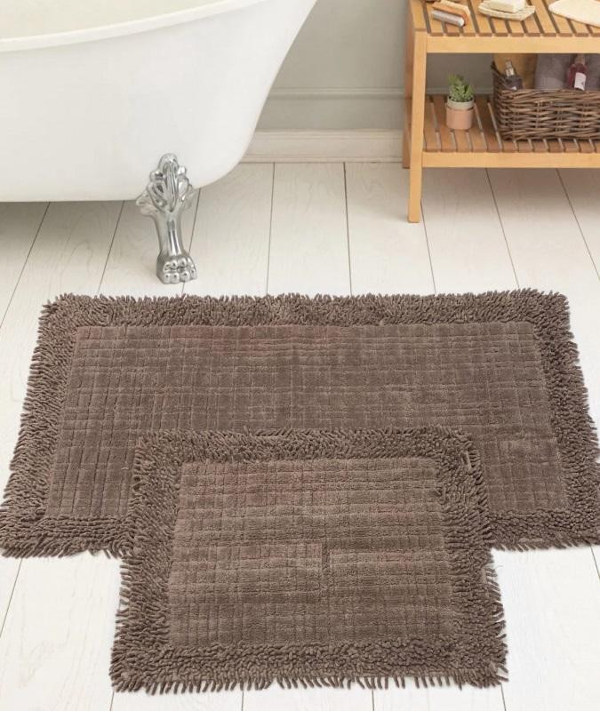 Набор ковриков для ванной хлопковый с бахромой KARVEN KV426 K.M.EKOSE темно-бежевый 50х60 (1шт), 60х100 (1шт)