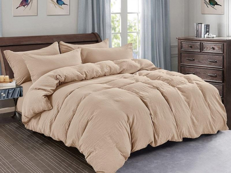 Постельное белье из жатого микросатина АЛЬВИТЕК FLUPPY SLEEP-022 бежевое 50х70 (2шт), 70х70 (2шт) семейное