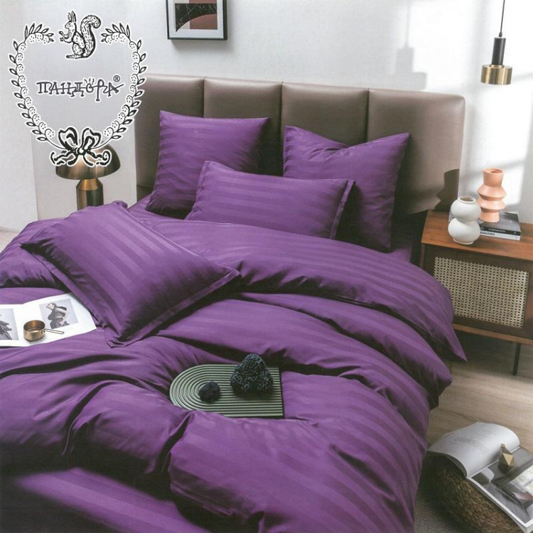 Постельное белье из страйп-сатина ПАНДОРА фиолетовое семейное