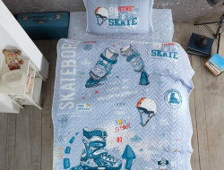 Покрывало детское из хлопка стеганое KARVEN Y923/1 SKYLAND V1 MAVI 180х240 с наволочкой 50х70