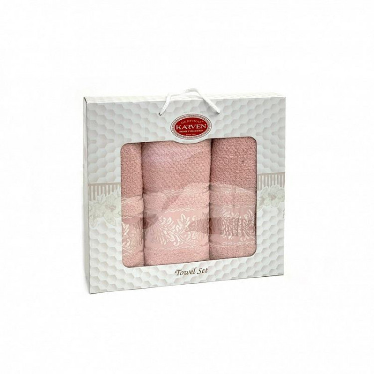Набор полотенец махровых хлопковых KARVEN HS1667 SUMBUL V4 пудра 50х90 (2шт), 70х140 (1шт)