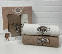 Набор махровых полотенец DIVA AFRODITA ТИГР LUX 50х90 (1шт), 70х140 (1шт) бело-коричневый-2