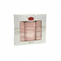 Набор полотенец махровых хлопковых KARVEN HS1667 SUMBUL V8 светлая пудра 50х90 (2шт), 70х140 (1шт)