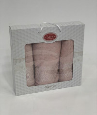 Набор полотенец махровых хлопковых KARVEN HS1694 INDIA DAMAKS V7 светлая пудра 50х90 (2шт), 70х140 (1шт)