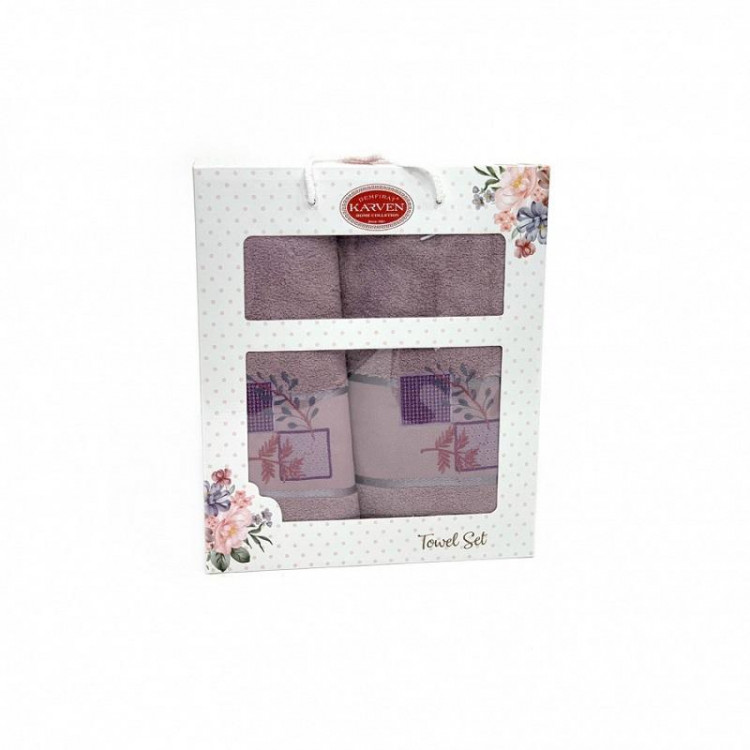 Набор полотенец махровых хлопковых KARVEN HS1634 KARELI CICEK V9 сиреневый 50х90 (1шт), 70х140 (1шт)