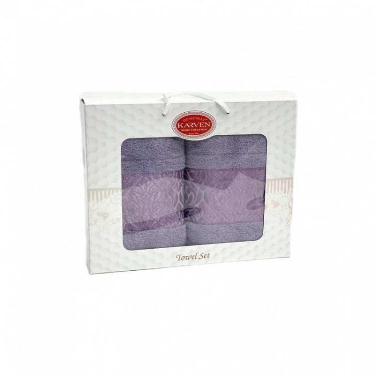 Набор полотенец махровых хлопковых KARVEN HS1693 INDIA DAMAKS V6 светло-лиловый 50х90 (1шт), 70х140 (1шт)