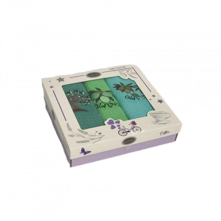 Набор кухонных полотенец вафельных хлопковых KARVEN HM746 ОЛИВА V1 40х60 (3шт)