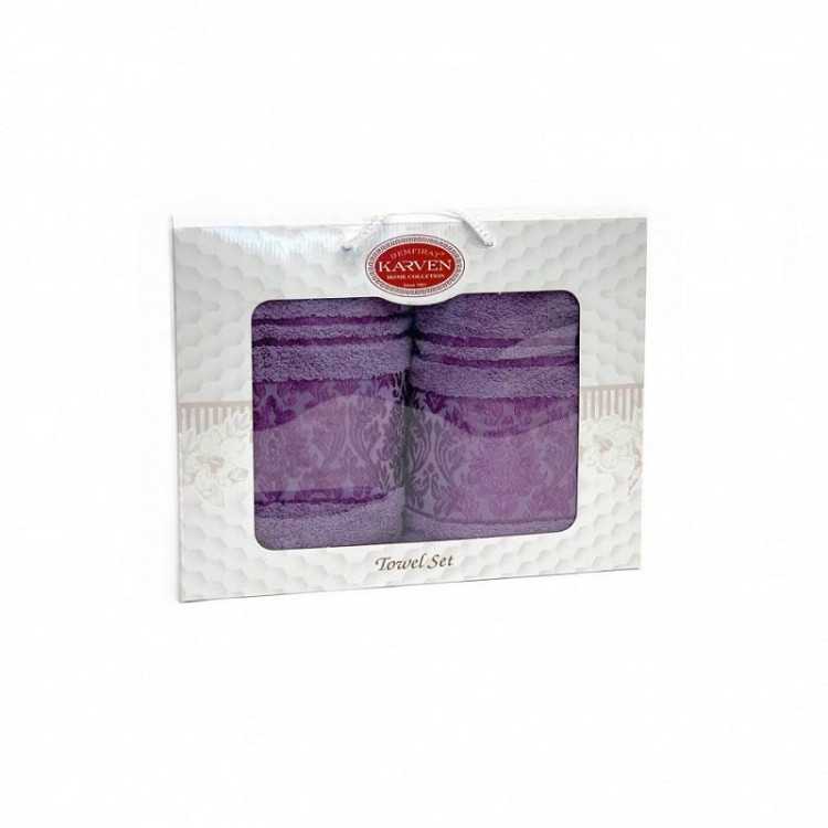 Набор полотенец махровых хлопковых KARVEN HS1697 PINK DAMAKS V8 лиловый 50х90 (1шт), 70х140 (1шт)