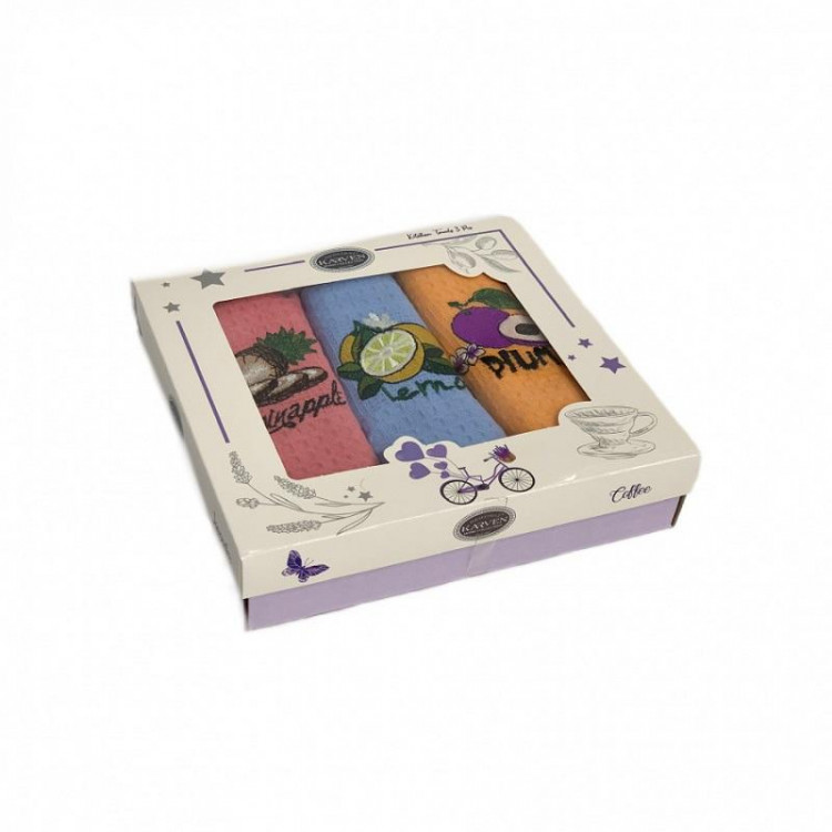 Набор кухонных полотенец вафельных хлопковых KARVEN HM746 ФРУКТЫ V14 40х60 (3шт)