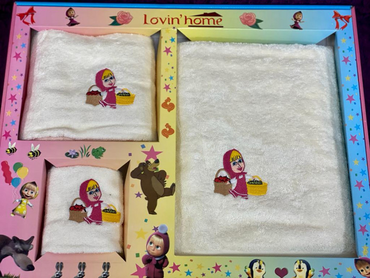 Набор детских полотенец LOVIN HOME МАША И МЕДВЕДЬ КОРЗИНЫ 30х50 (1шт), 50х90 (1шт), 70х140 (1шт)
