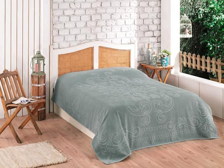 Плед из хлопка махровый KARVEN P960 ESTER V9 зеленый 160х220